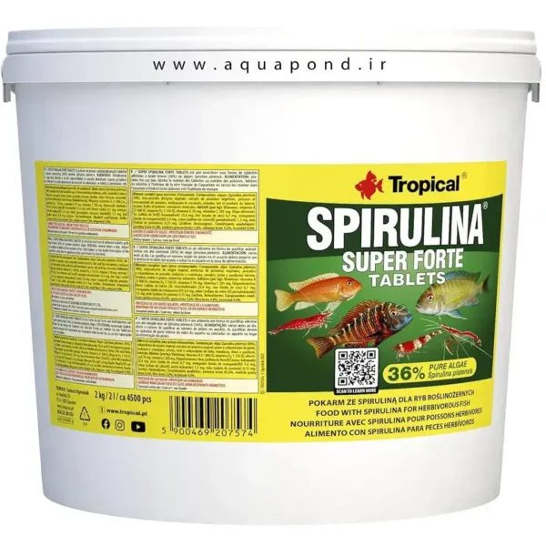 قرص اسپیرولینا ۳۶% سوپر فورت تروپیکال غذای قرصی ماهی گیاه خوار و همه چیزخوار
