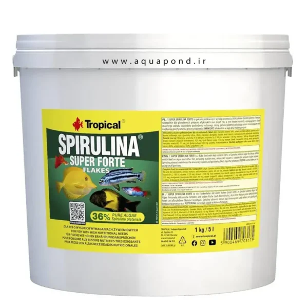 اسپیرولینا سوپر فورت 36% پولکی تروپیکال غذای ماهی گیاه‌خوار آبشور و شیرین