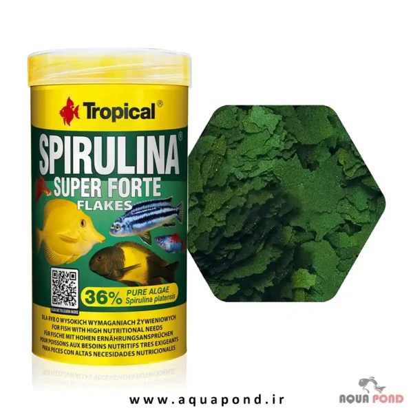اسپیرولینا سوپر فورت ۳۶% پولکی تروپیکال غذای ماهی گیاهخوار آبشور و شیرین